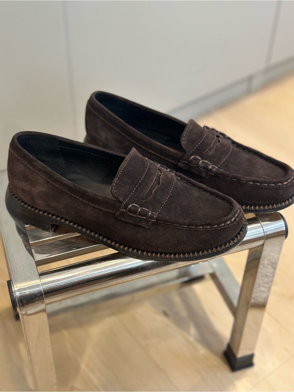 Freda Salvador Elba Espresso Suede Penny Loafers